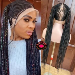 AFRICAN BRAIDED TWO PONYTAIL CONROW WIG ON FULL LACE 42"